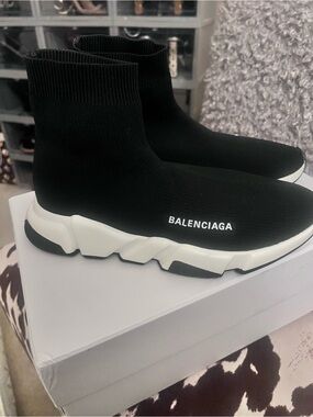 Balenciaga Black and White Speed Sock Sneakers